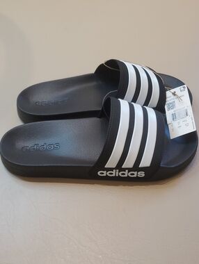NWT Adidas Men's Adilette Slide Sandals with White And Black Stripes Size